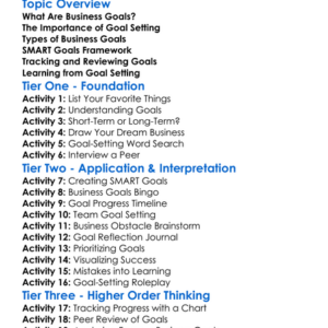 Business Goal Setting Worksheet Activity Booklet