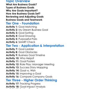 Business Goals Worksheet Activity Booklet
