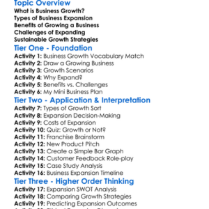 Business Growth And Expansion Worksheet Activity Booklet