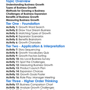Business Growth Worksheet Activity Booklet