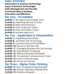 Business Information Technology Worksheet Activity Booklet