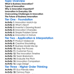 Business Innovation Worksheet Activity Booklet