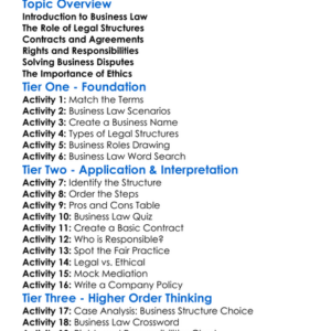 Business Law And Legal Structures Worksheet Activity Booklet