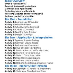Business Law Foundations Worksheet Activity Booklet