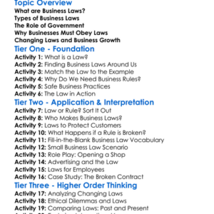 Business Laws And Regulations Worksheet Activity Booklet