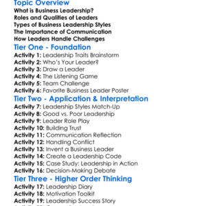 Business Leadership Worksheet Activity Booklet