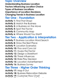 Business Location Worksheet Activity Booklet