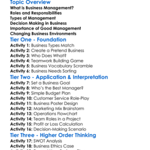 Business Management Worksheet Activity Booklet