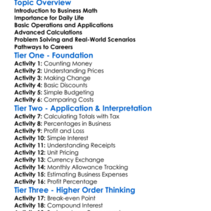 Business Math Worksheet Activity Booklet