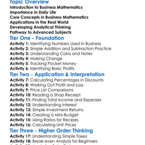 Business Mathematics Worksheet Activity Booklet