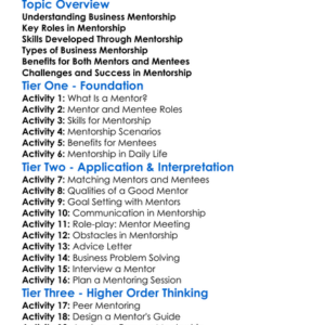 Business Mentorship Worksheet Activity Booklet