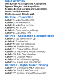 Business Mergers And Acquisitions Worksheet Activity Booklet