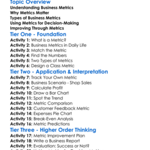 Business Metrics Worksheet Activity Booklet