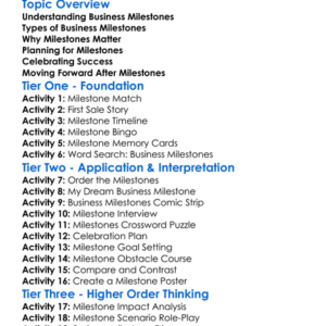 Business Milestones Worksheet Activity Booklet