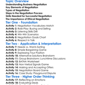 Business Negotiation Worksheet Activity Booklet