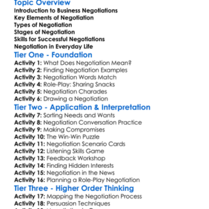 Business Negotiations Worksheet Activity Booklet