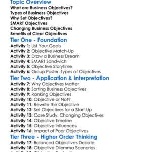 Business Objectives Worksheet Activity Booklet