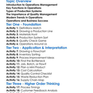 Business Operations Management Worksheet Activity Booklet