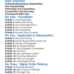 Business Organization Types Worksheet Activity Booklet