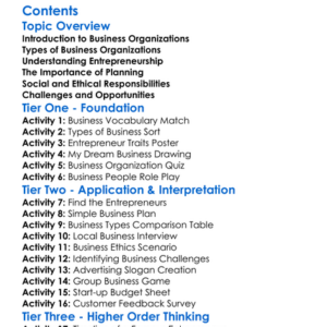 Business Organizations And Entrepreneurship Worksheet Activity Booklet