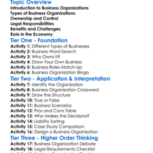 Business Organizations Worksheet Activity Booklet
