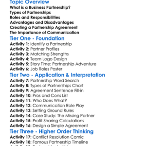 Business Partnerships Worksheet Activity Booklet