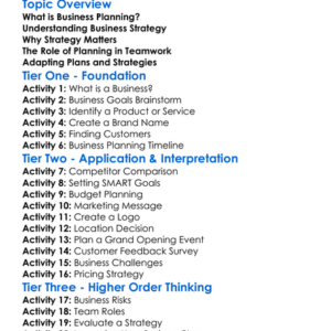 Business Planning And Strategy Worksheet Activity Booklet