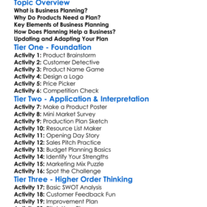 Business Planning For Products Worksheet Activity Booklet