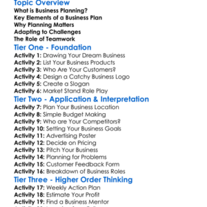 Business Planning Worksheet Activity Booklet