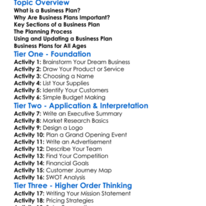 Business Plans Worksheet Activity Booklet