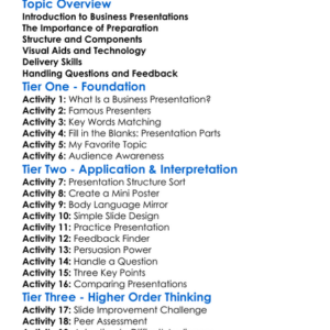 Business Presentations Worksheet Activity Booklet
