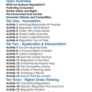 Business Regulations Worksheet Activity Booklet