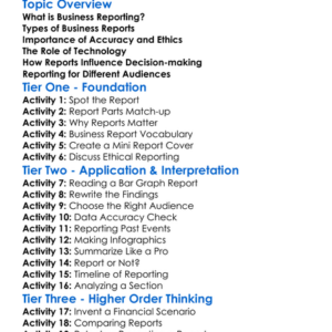 Business Reporting Worksheet Activity Booklet