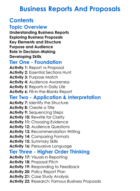 Business Reports And Proposals Worksheet Activity Booklet