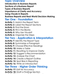 Business Reports Worksheet Activity Booklet