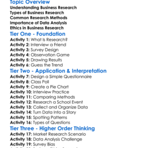 Business Research Methods Worksheet Activity Booklet