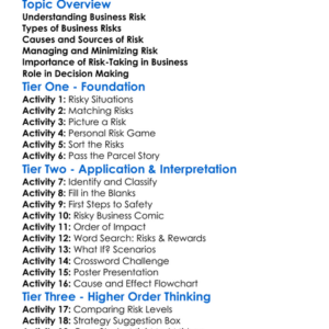 Business Risk Worksheet Activity Booklet