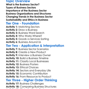 Business Sector Worksheet Activity Booklet
