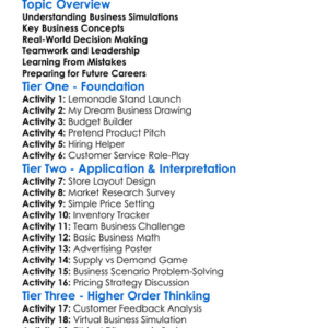 Business Simulation Activities Worksheet Activity Booklet