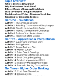 Business Simulation Worksheet Activity Booklet