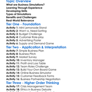 Business Simulations Worksheet Activity Booklet