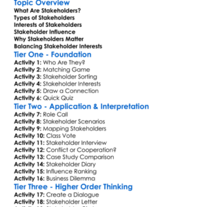 Business Stakeholders Worksheet Activity Booklet