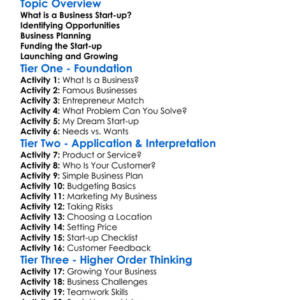 Business Start-Up Process Worksheet Activity Booklet