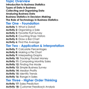Business Statistics Worksheet Activity Booklet