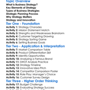 Business Strategy Worksheet Activity Booklet