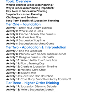 Business Succession Planning Worksheet Activity Booklet