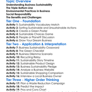 Business Sustainability Practices Worksheet Activity Booklet