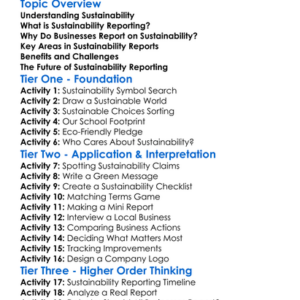 Business Sustainability Reporting Worksheet Activity Booklet