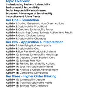 Business Sustainability Trends Worksheet Activity Booklet