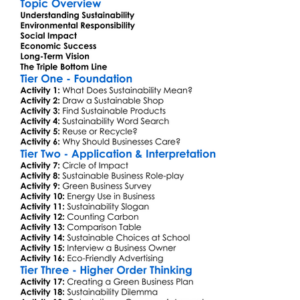 Business Sustainability Worksheet Activity Booklet